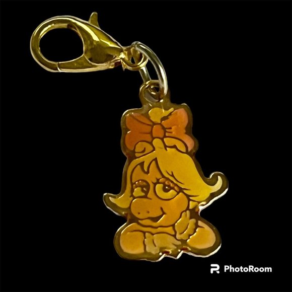 Vintage Miss Piggy Muppets Charm Zipper Pull Purse Clip On Signed Jim Henson - Picture 10 of 10